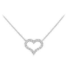 1.12 Carats Total Brilliant Round Diamonds Open-Work Heart Pendant Necklace