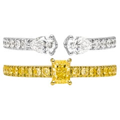 Bague à la mode double anneau de diamants blancs et de couleur fantaisie de 1.12 carat au total