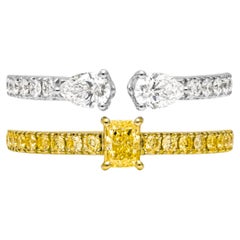 Roman Malakov Anillo de moda con doble banda de diamantes amarillos y blancos de 1.12 quilates