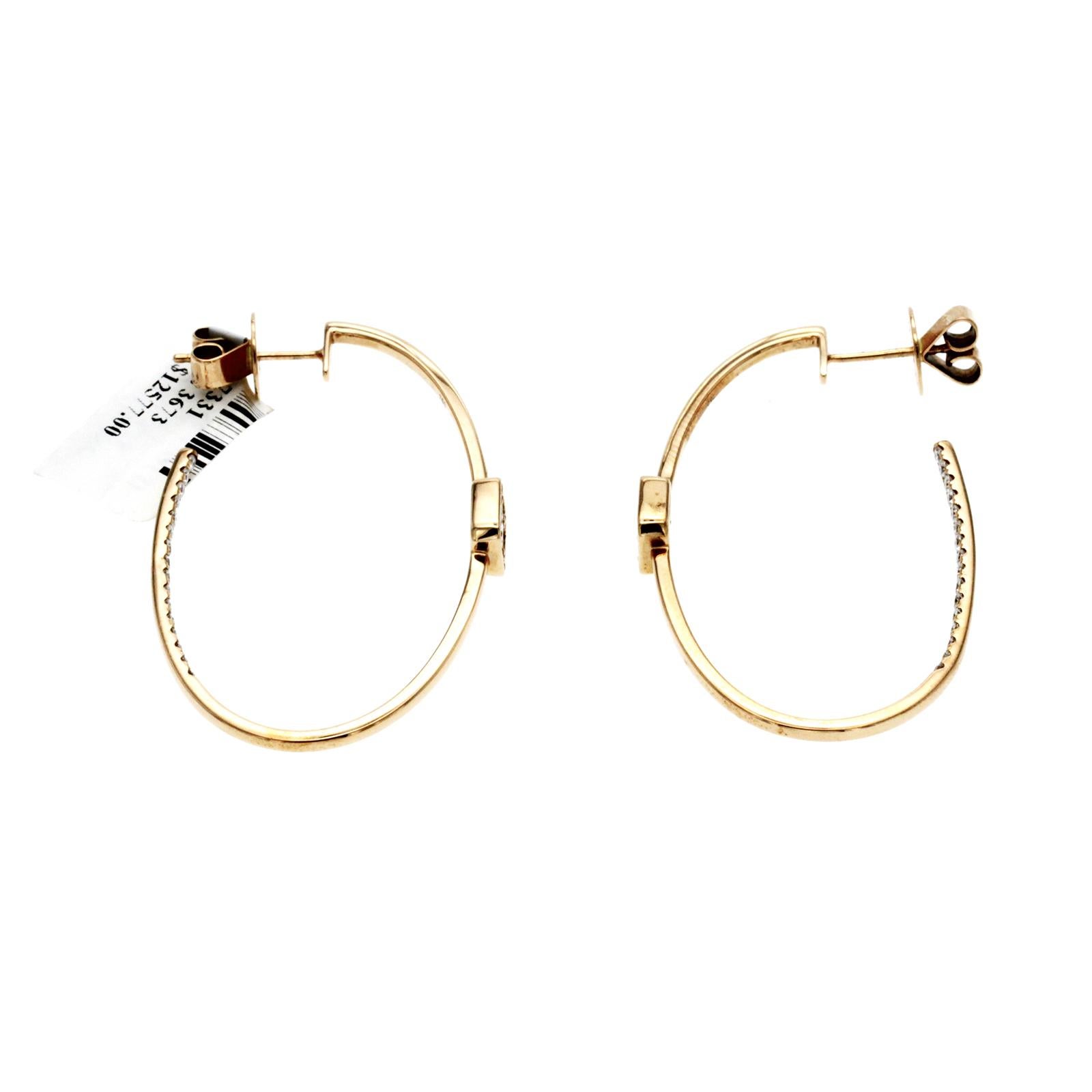 Round Cut 1.12 Ct Diamonds in 18K Rose Gold Hoop Earrings For Sale