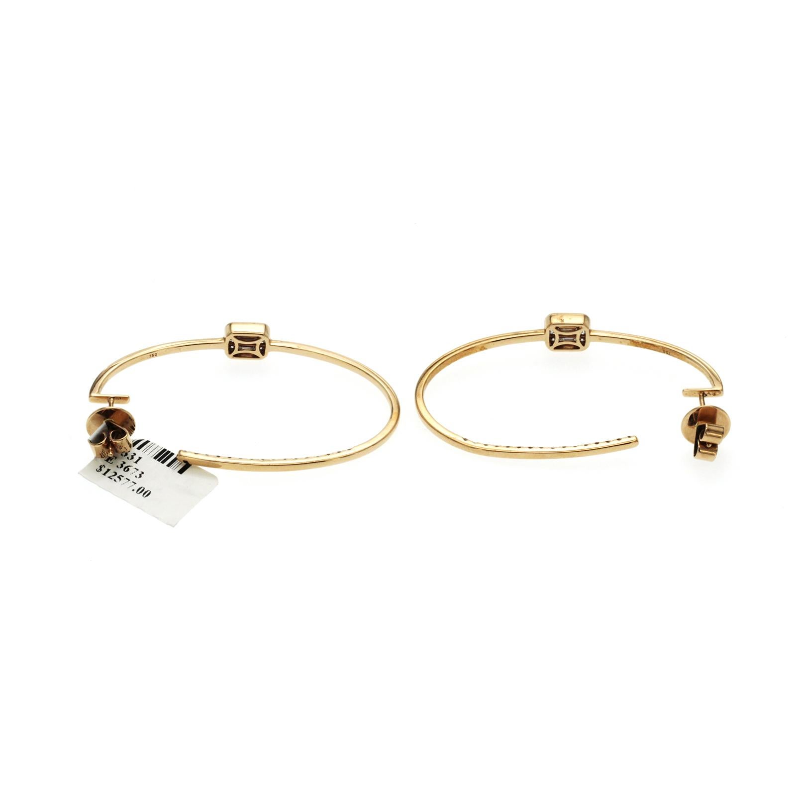 Women's or Men's 1.12 Ct Diamonds in 18K Rose Gold Hoop Earrings For Sale
