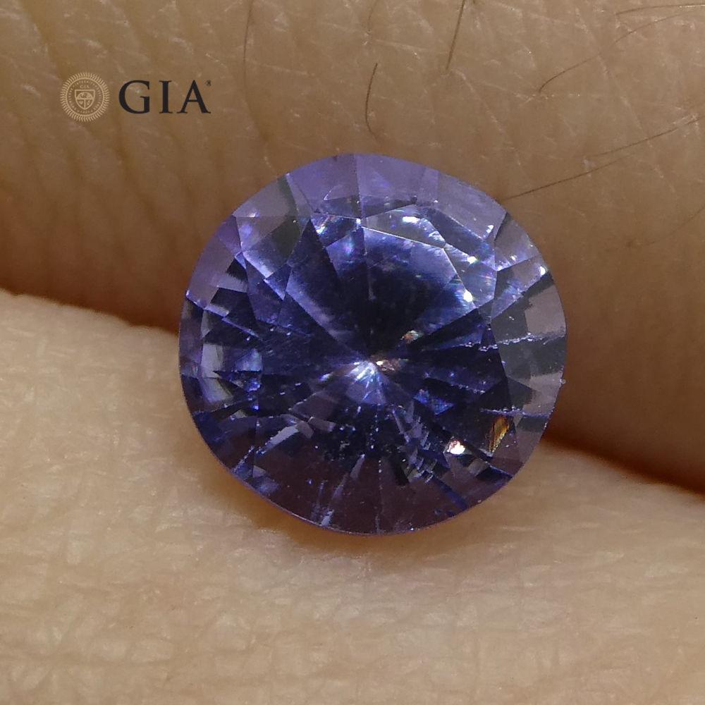 Brilliant Cut 1.12 ct Round Violetish Blue Sapphire GIA Certified Sri Lankan Unheated For Sale