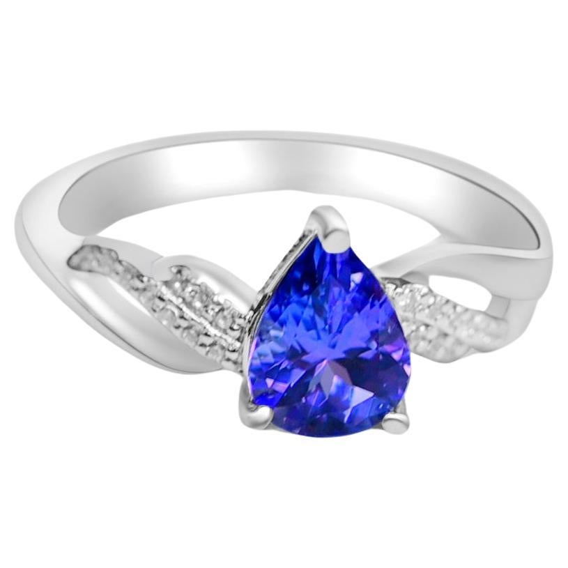 1.12 Ct Tanzanite Ring 925 Sterling Silver Rhodium Plated Bridal Rings For Sale