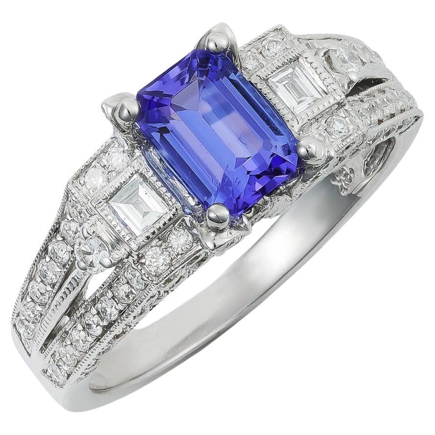 1.12 cts Natural Tanzanite 
0.84 cts Diamonds 18K White Gold Ring