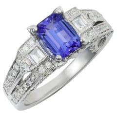 1.12 cts Natural Tanzanite 
0.84 cts Diamonds 18K White Gold Ring