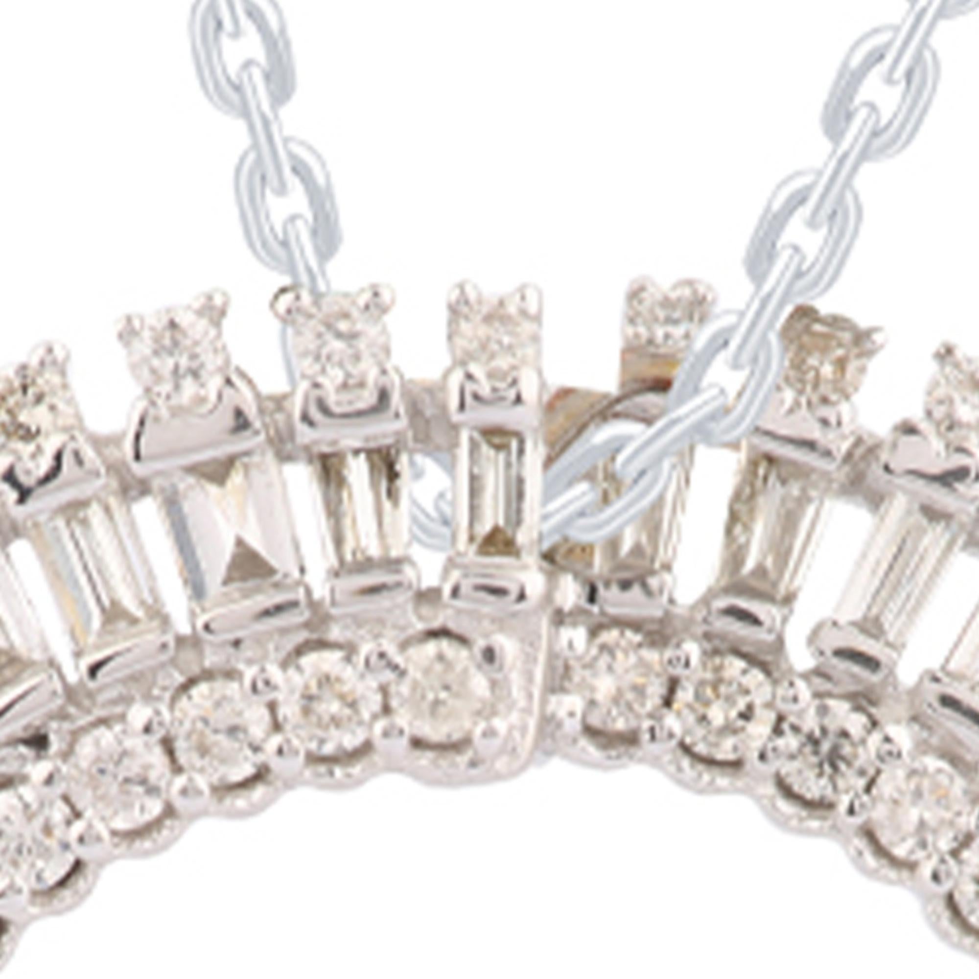 Baguette Cut 1.12 ctw. Round & Baguette Diamond Circle Pendant Necklace Solid 14k White Gold
