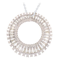 1.12 ctw. Round & Baguette Diamond Circle Pendant Necklace Solid 14k White Gold