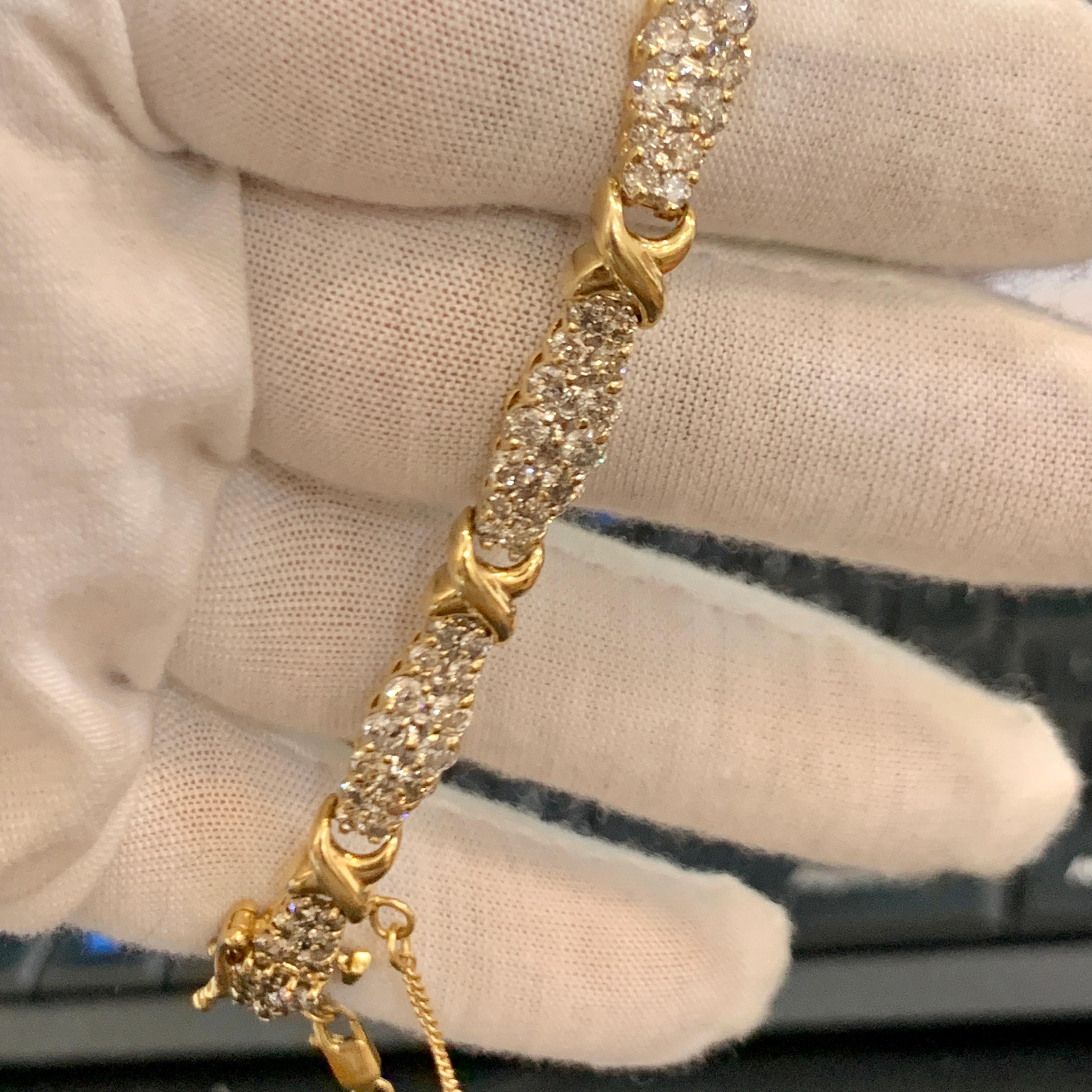 Women's 112 Diamond 5 Carat Bracelet, 14 Karat Yellow Gold 17.7 Gm Estate, Secured Chain