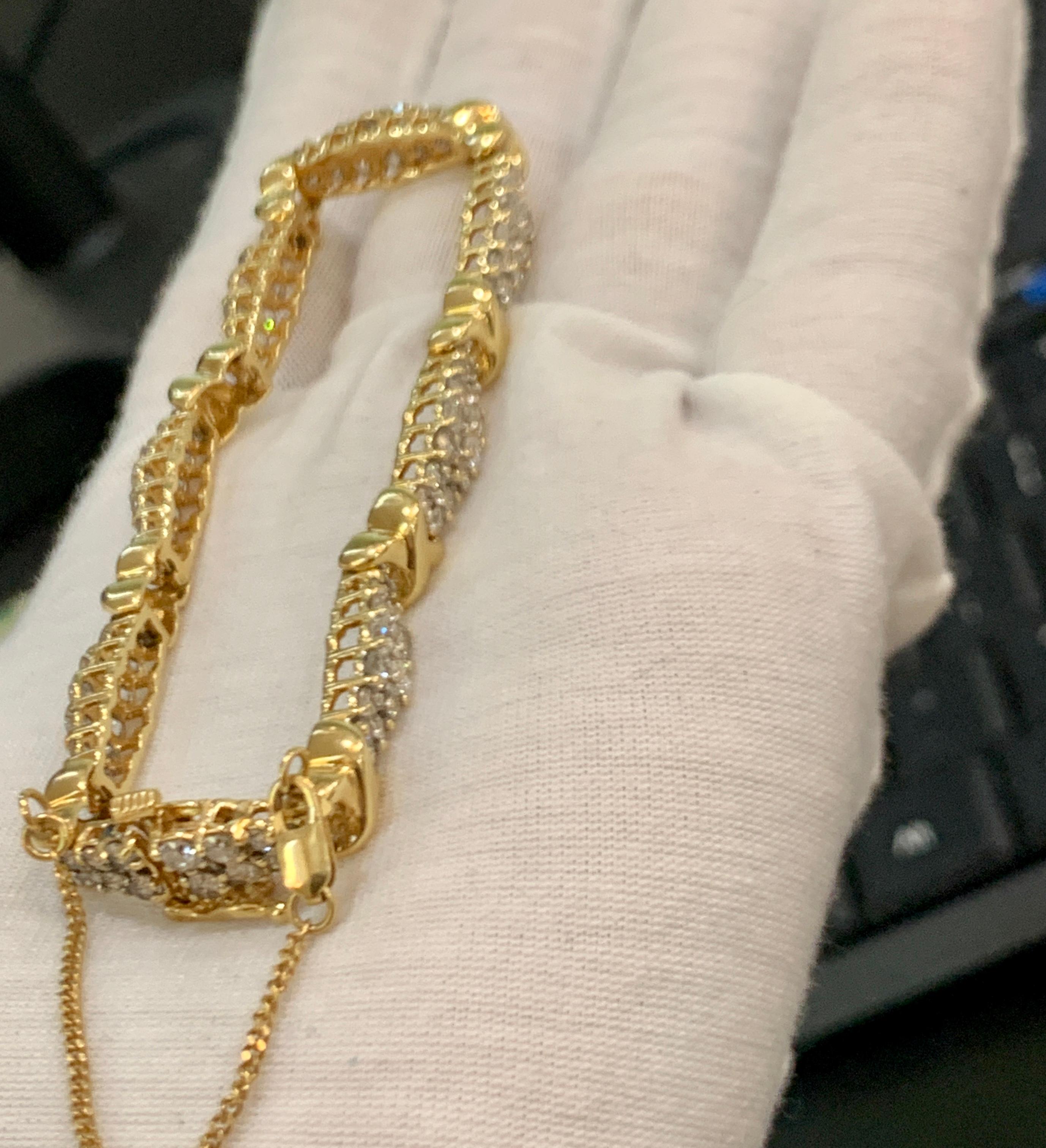 112 Diamond 5 Carat Bracelet, 14 Karat Yellow Gold 17.7 Gm Estate, Secured Chain 1