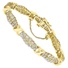 112 Diamond 5 Carat Bracelet, 14 Karat Yellow Gold 17.7 Gm Estate, Secured Chain