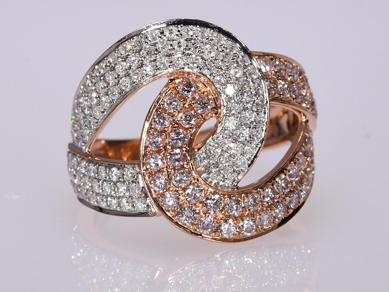 Modern 1.12 Carat Natural Diamond 14 Karat Rose and White Gold Infinity Look Ring