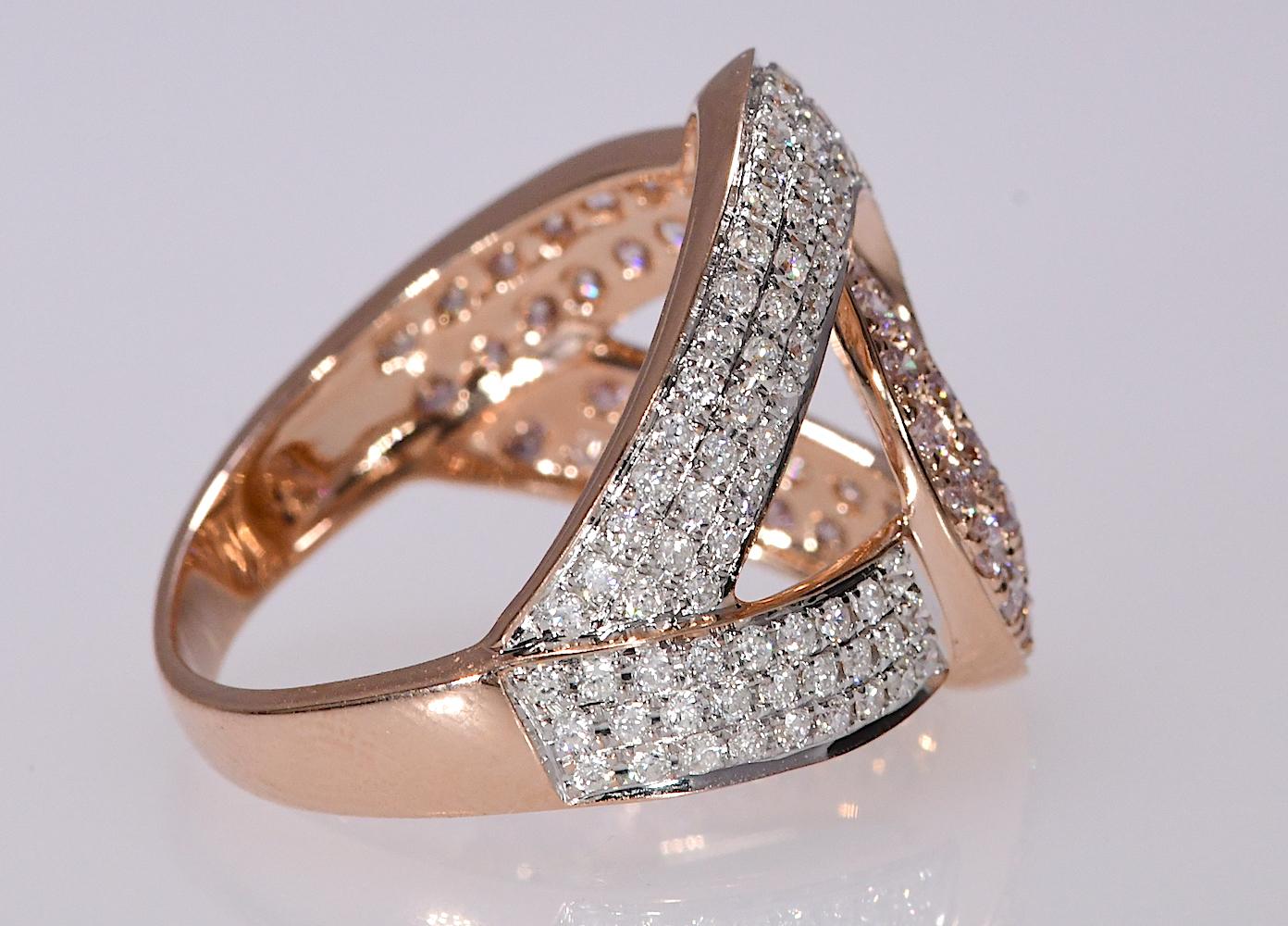 Round Cut 1.12 Carat Natural Diamond 14 Karat Rose and White Gold Infinity Look Ring