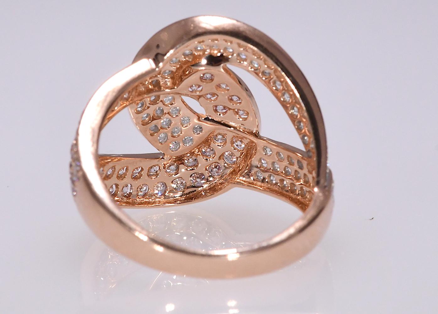 Women's or Men's 1.12 Carat Natural Diamond 14 Karat Rose and White Gold Infinity Look Ring