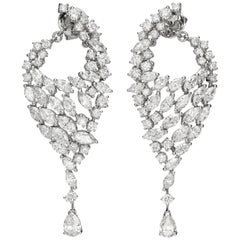 11.20 Carat Diamond Cluster 18 Karat White Gold Drop Earrings