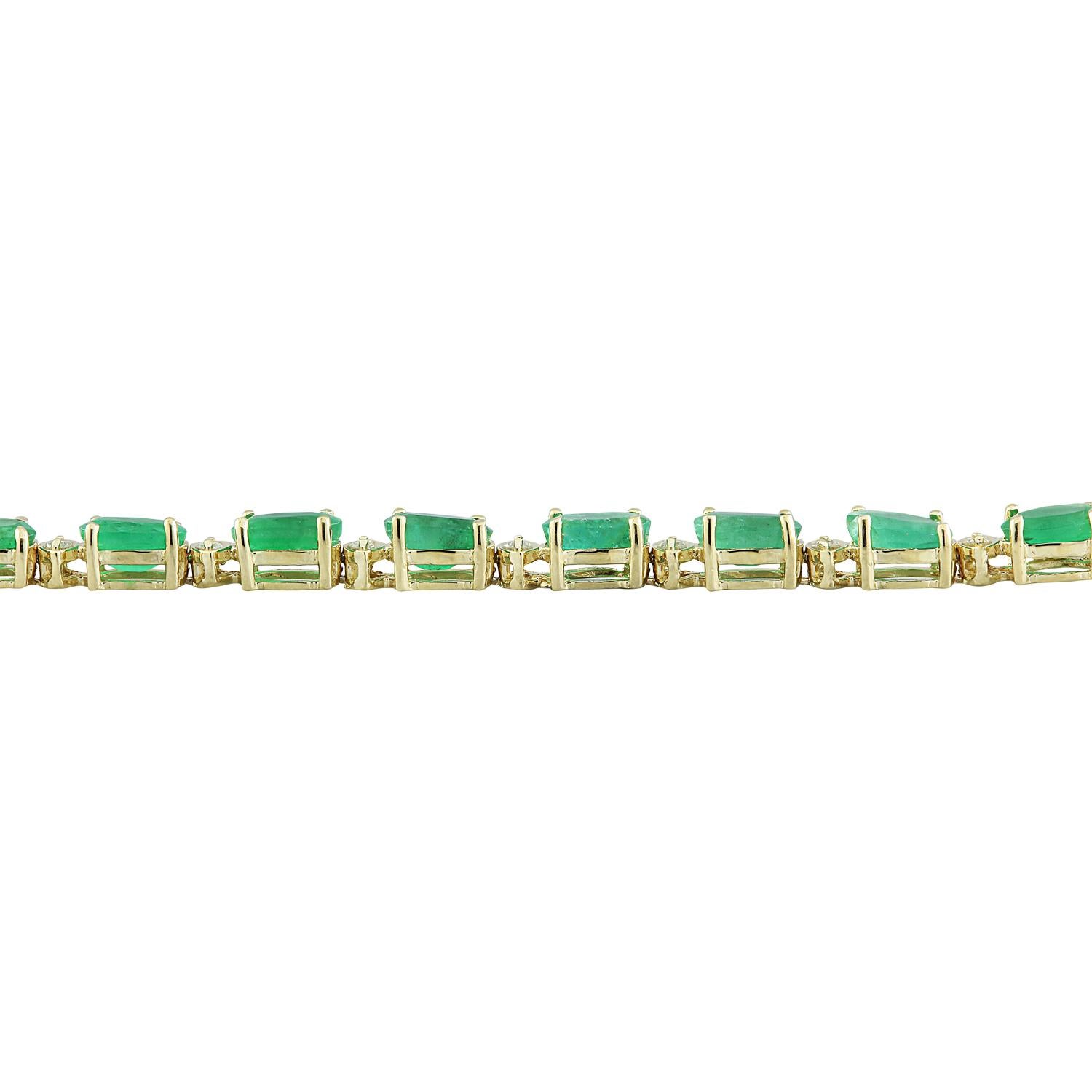 11.20 Carat Natural Emerald 14 Karat Solid Yellow Gold Diamond Bracelet In New Condition For Sale In Los Angeles, CA