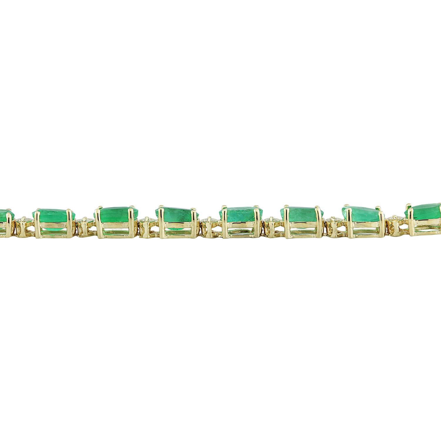 11.20 Carat Natural Emerald 14 Karat Solid Yellow Gold Diamond Bracelet In New Condition For Sale In Manhattan Beach, CA