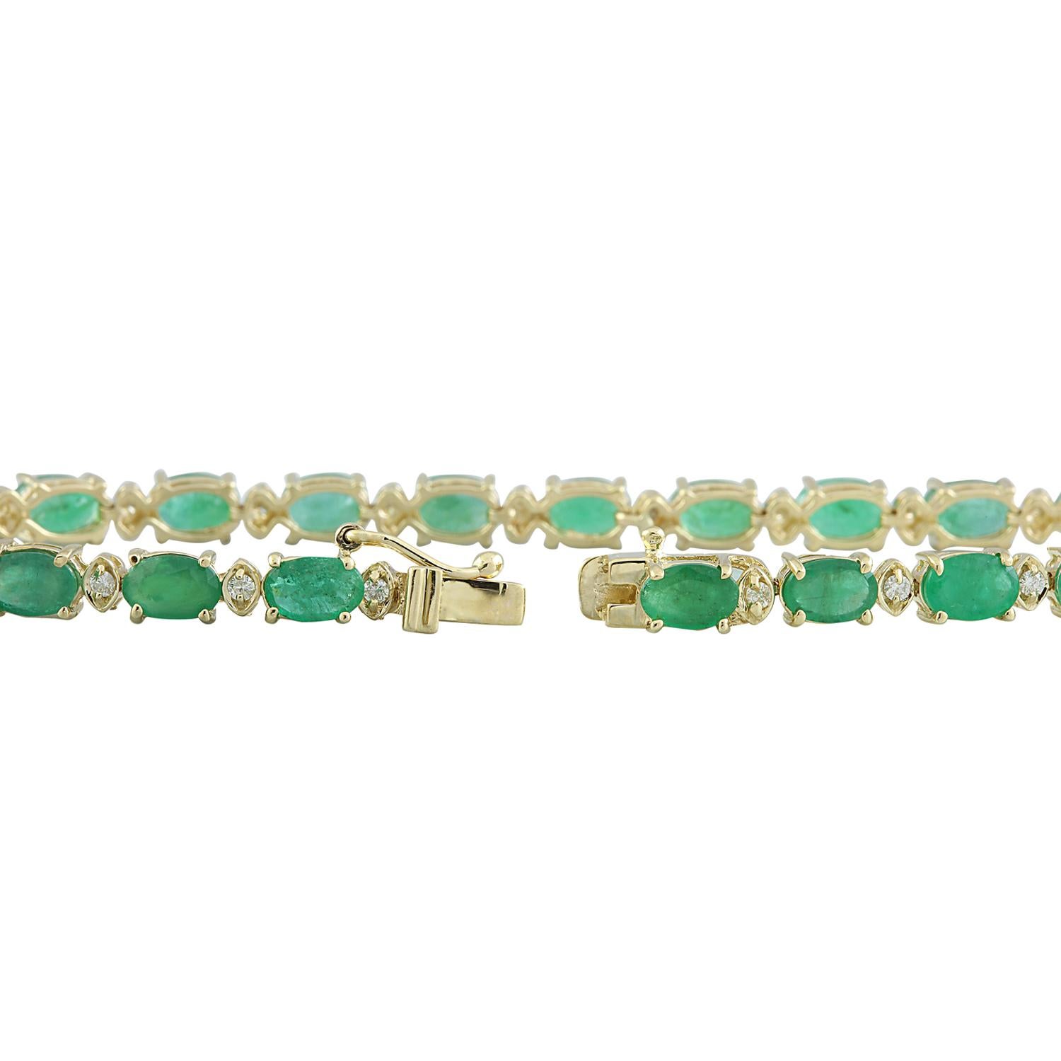 Women's 11.20 Carat Natural Emerald 14 Karat Solid Yellow Gold Diamond Bracelet For Sale
