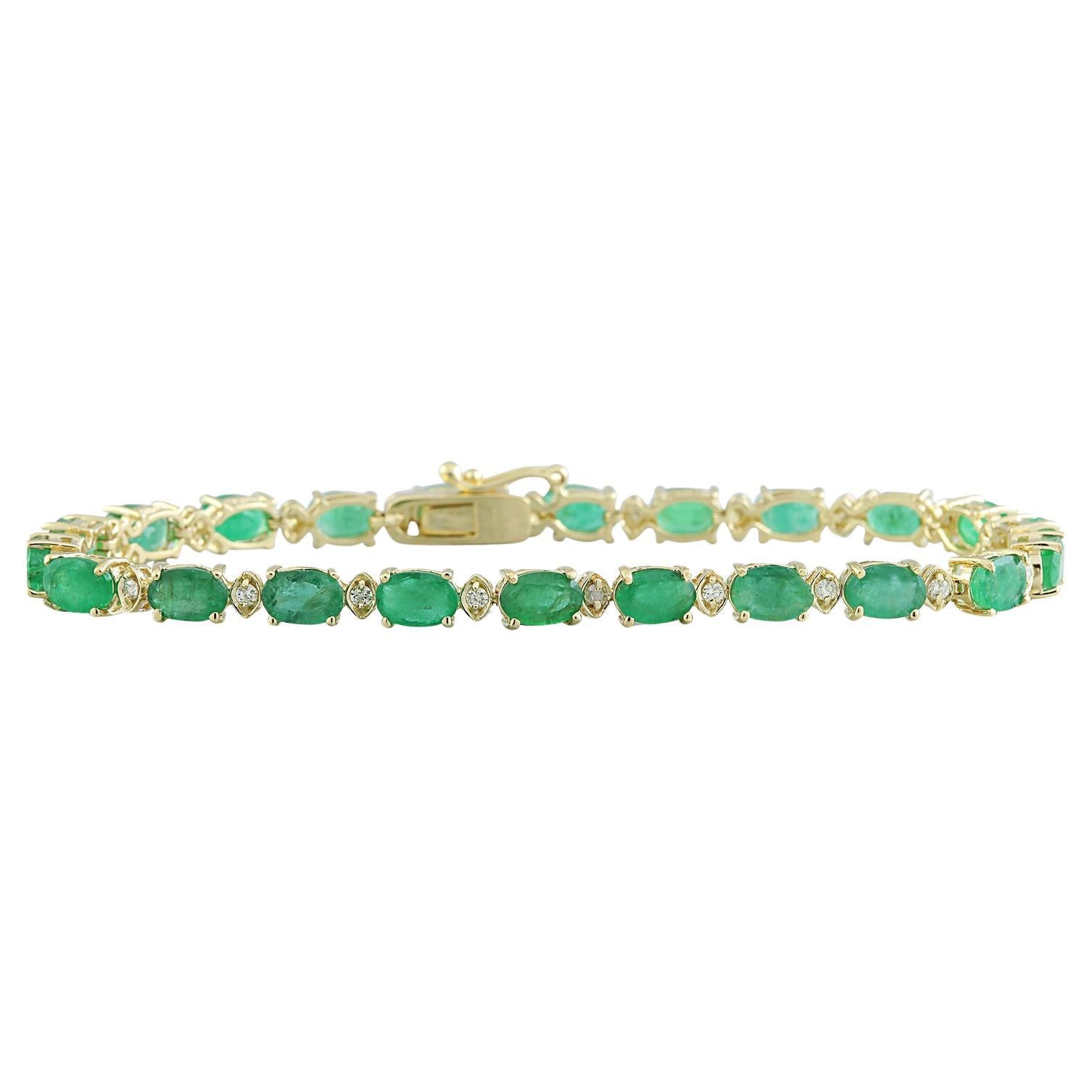 11.20 Carat Natural Emerald 14 Karat Solid Yellow Gold Diamond Bracelet For Sale