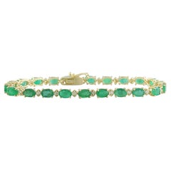 11.20 Carat Natural Emerald 14 Karat Solid Yellow Gold Diamond Bracelet