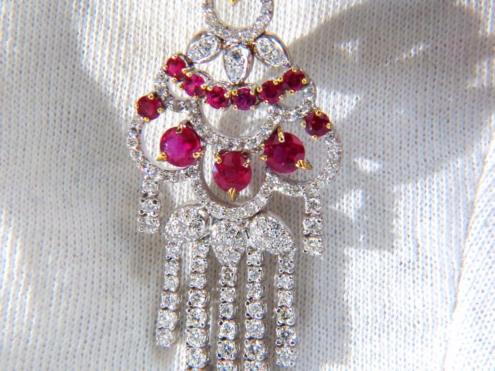 11,20 Karat natürlicher roter Rubin Diamant baumelnde Kronleuchter-Ohrringe Omega 18 Karat (Ovalschliff) im Angebot