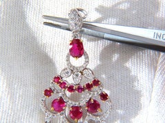11.20 Carat Natural Red Ruby Diamond Dangling Chandelier Earrings Omega 18Karat*
