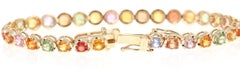 11.20 Carat Natural Round Cut  Multi Color Sapphire Bracelet in Yellow Gold