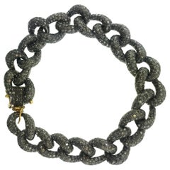 11.20 Carat Pave Diamond Link Bracelet Oxidized Sterling Silver, 14 Karat Gold