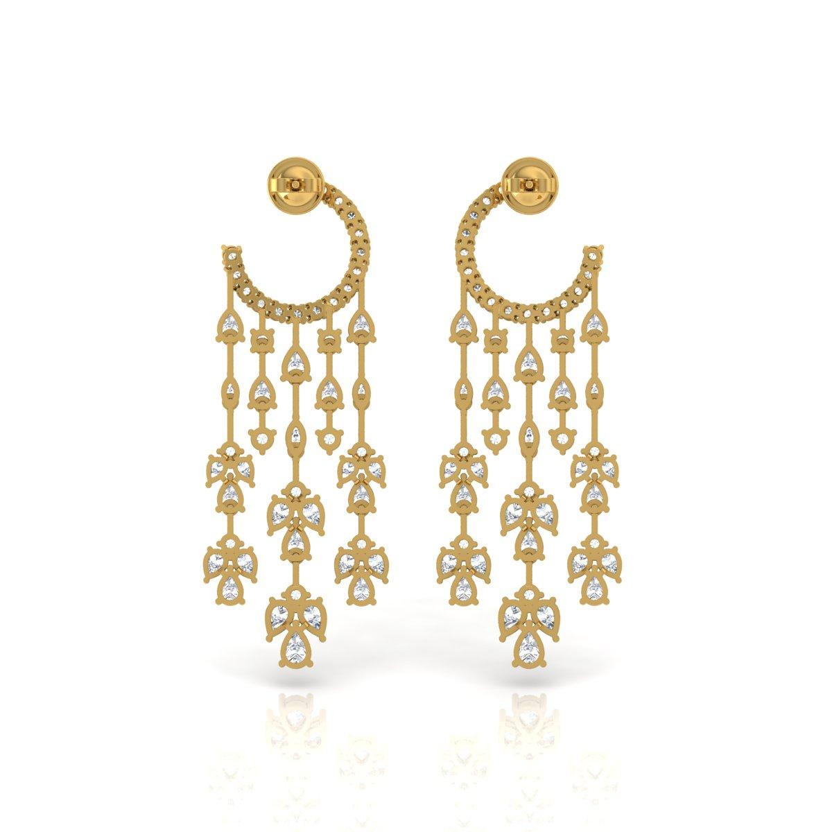 Modern 11.20 Carat SI/H Pear Brilliant Cut Diamond Chandelier Earrings 18k Yellow Gold For Sale