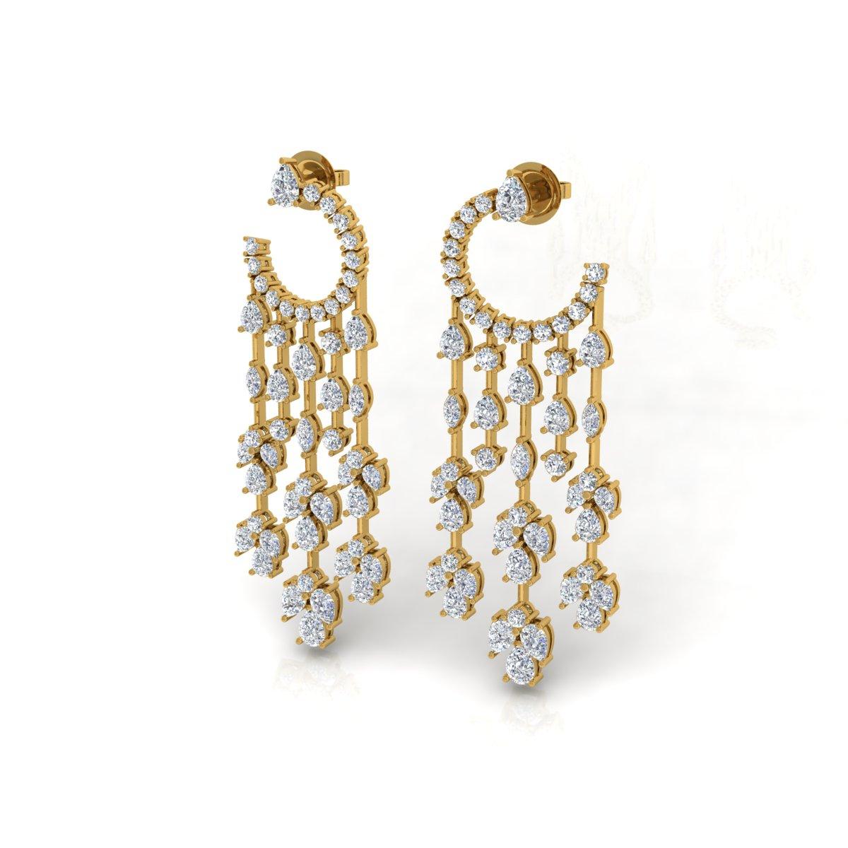 Pear Cut 11.20 Carat SI/H Pear Brilliant Cut Diamond Chandelier Earrings 18k Yellow Gold For Sale