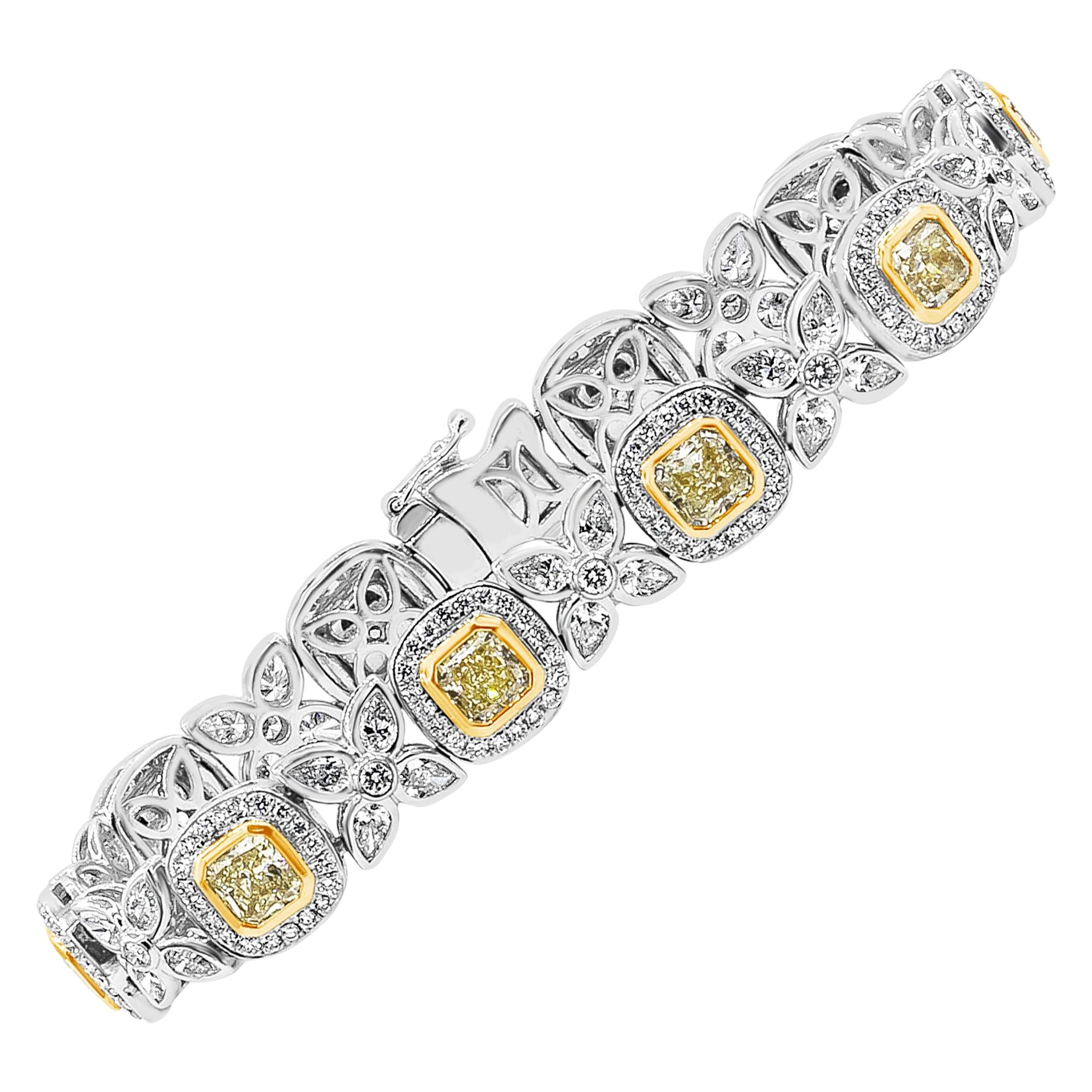 Roman Malakov 11.20 Carat Yellow and White Diamond Halo Bracelet