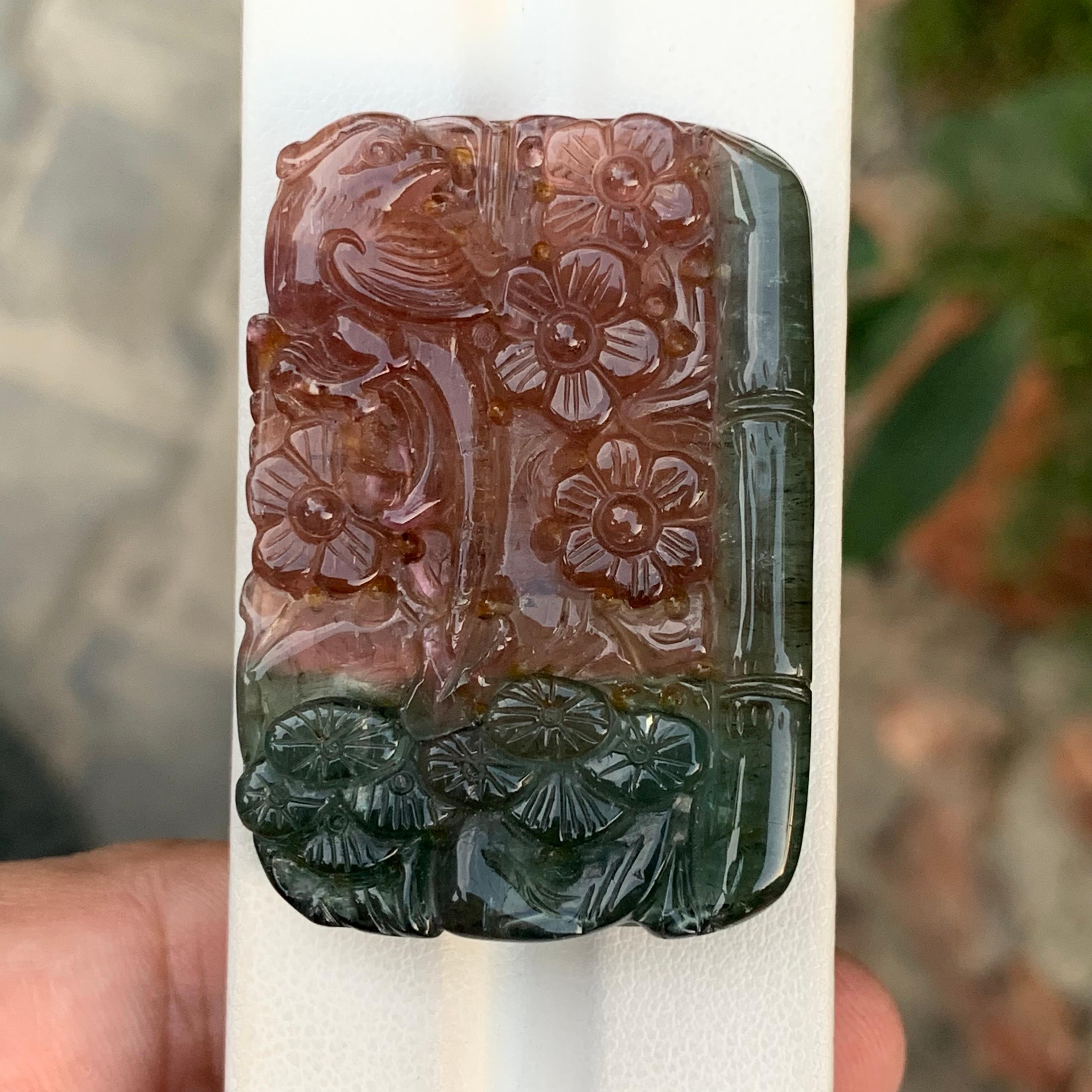 Arts and Crafts 112.05 Carat Natural Bi Colour Tourmaline Drilled Carving From Madagascar Africa For Sale