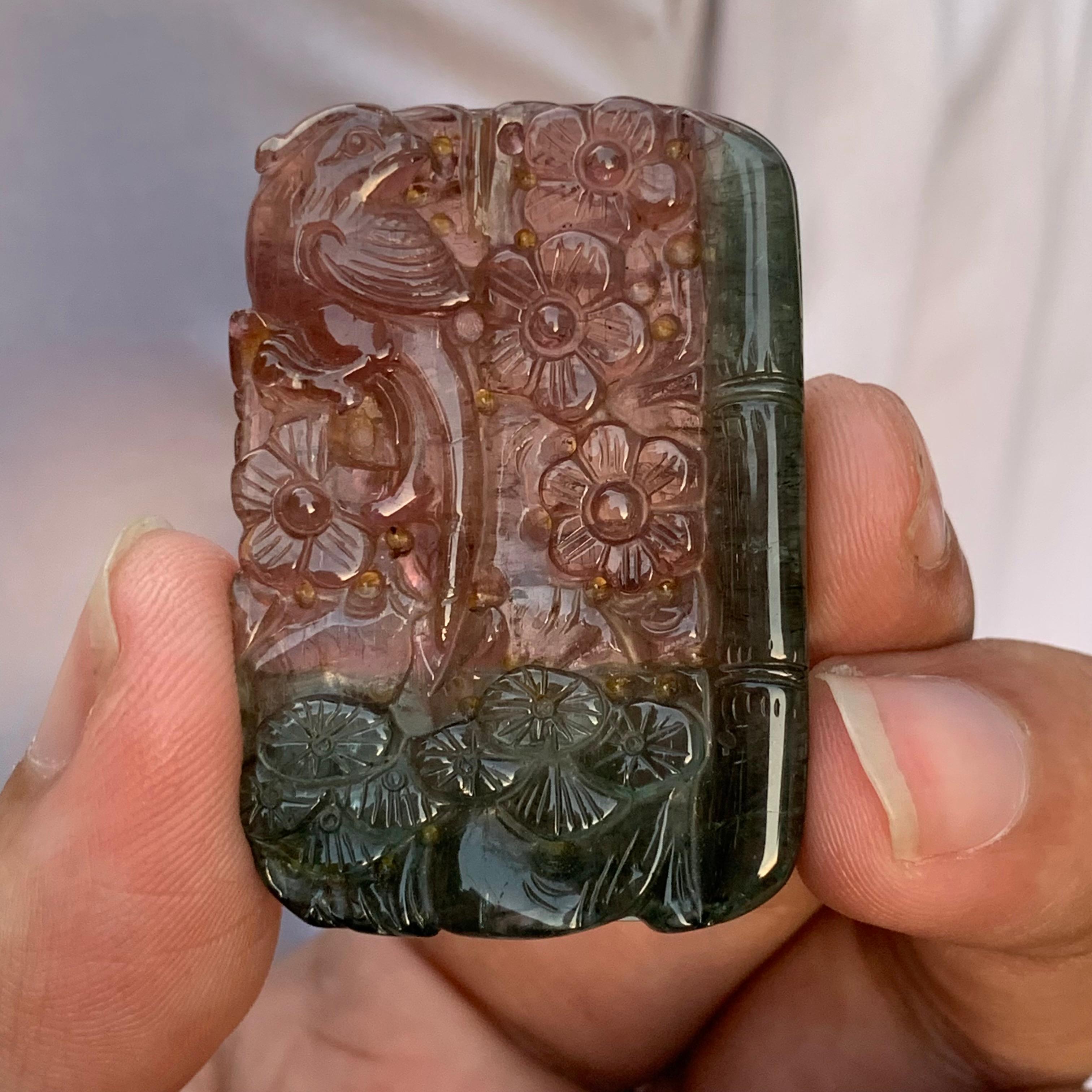 112.05 Carat Natural Bi Colour Tourmaline Drilled Carving From Madagascar Africa In New Condition For Sale In Peshawar, PK