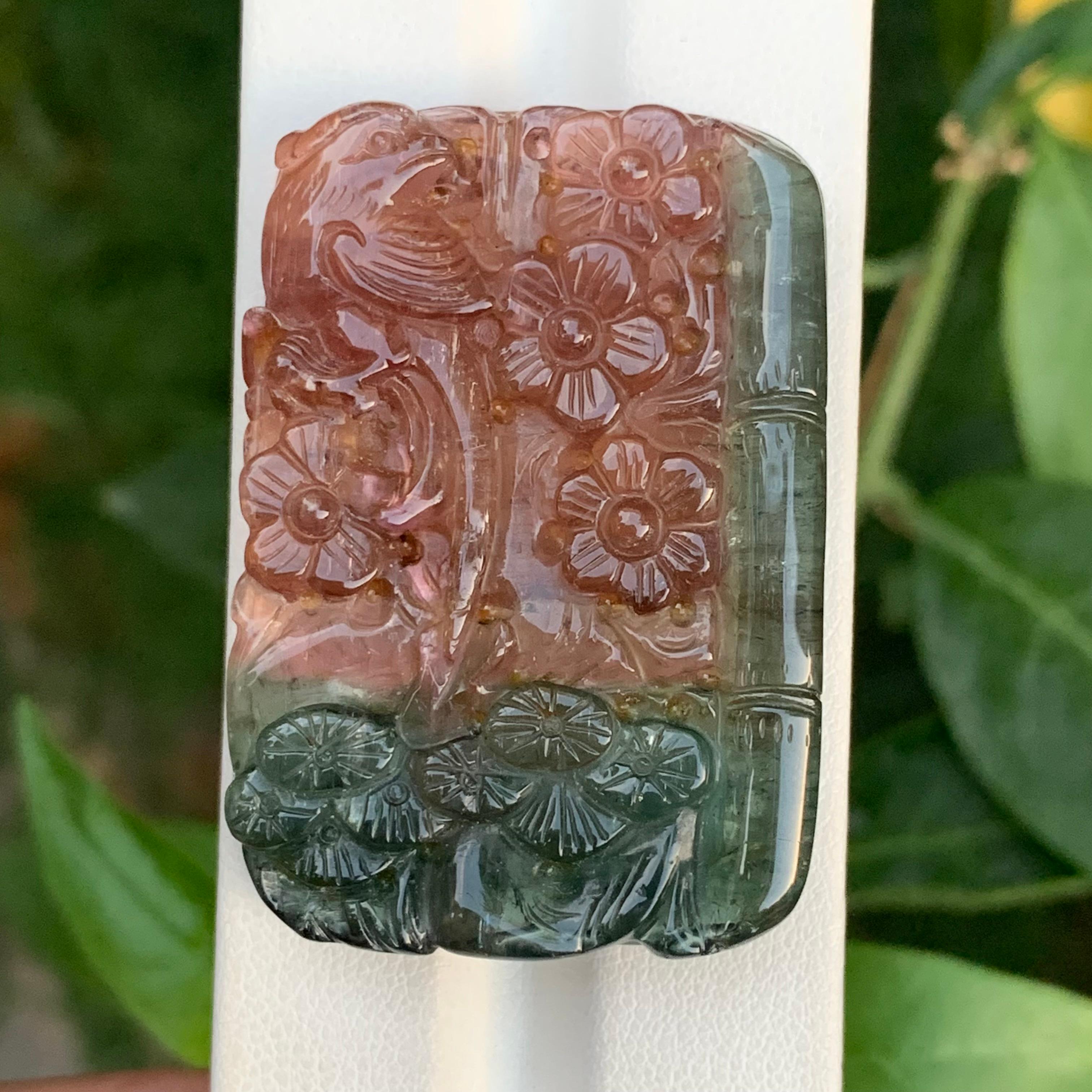 Women's or Men's 112.05 Carat Natural Bi Colour Tourmaline Drilled Carving From Madagascar Africa For Sale