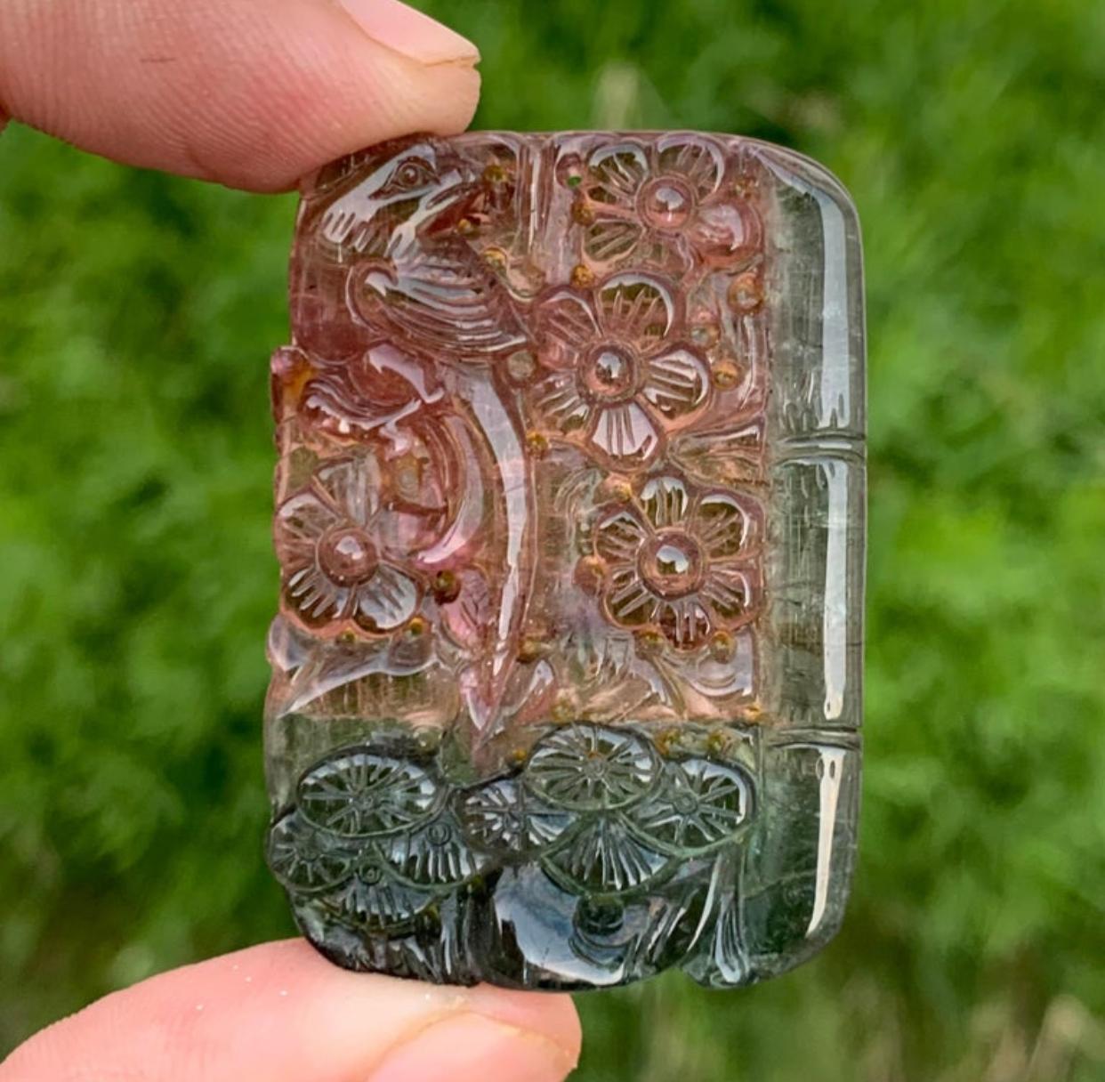 112.05 Carat Natural Bi Colour Tourmaline Drilled Carving From Madagascar Africa For Sale 1