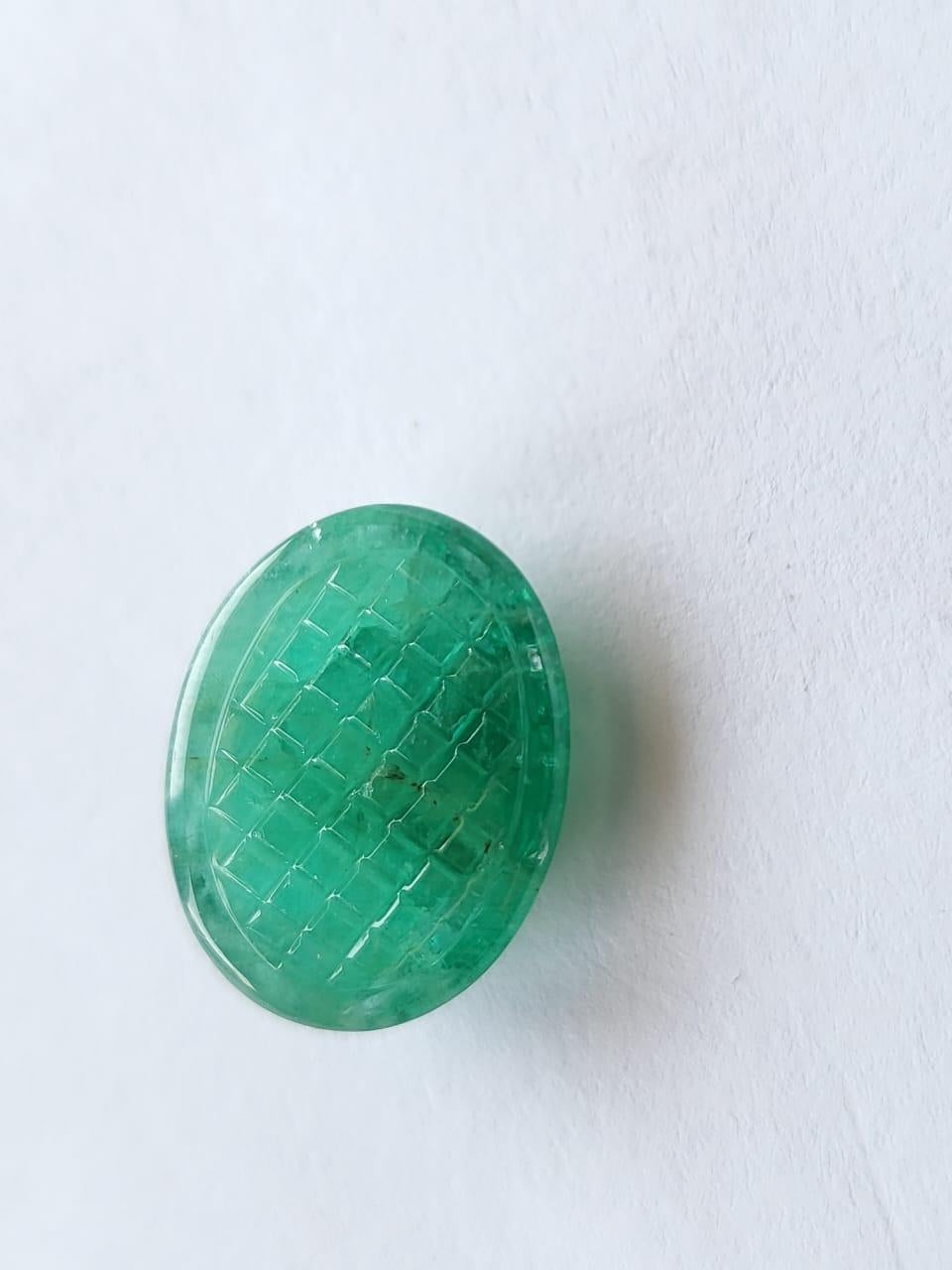 Art Deco 11.21 Carat Exclusive Natural Emerald Carving Oval Cut Loose Gemstone For Sale