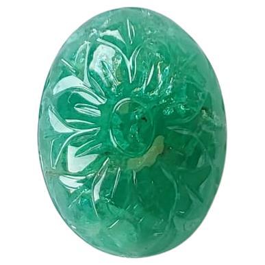 11.21 Carat Exclusive Natural Emerald Carving Oval Cut Loose Gemstone For Sale