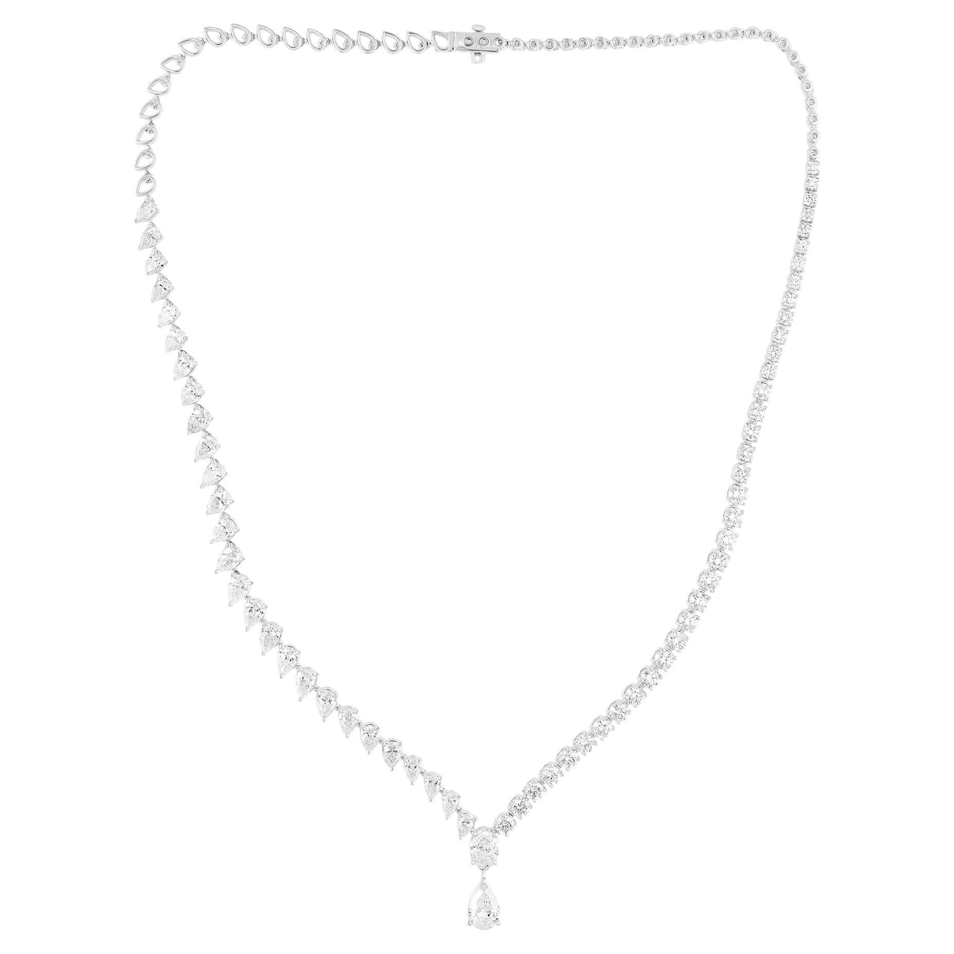 11.21 Carat SI Clarity HI Color Multi Shape Diamond Necklace 18 Karat White Gold