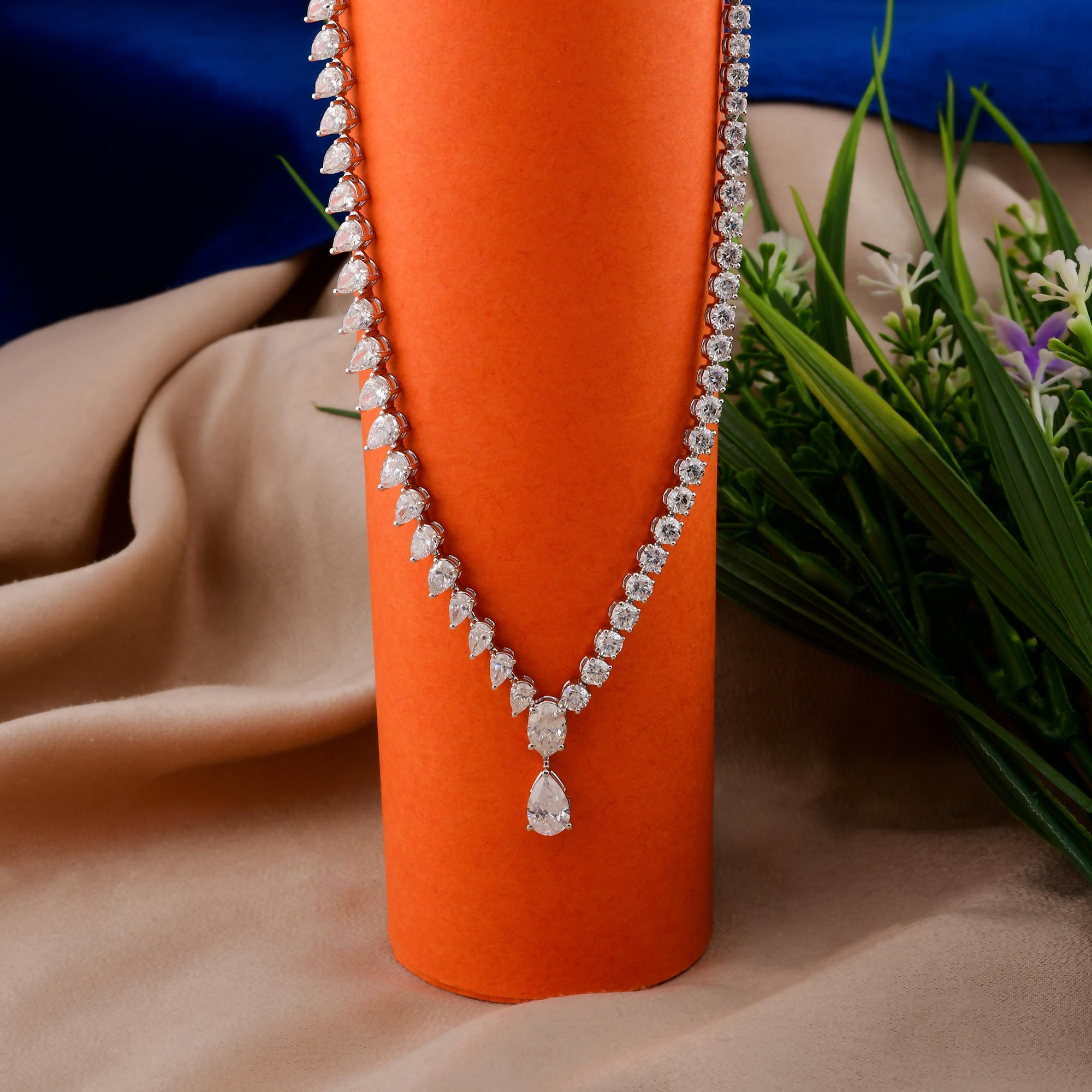 11,21 Karat SI/H Multi Shape Diamond Drop Halskette 14 Karat Weißgold-Schmuck (Moderne) im Angebot