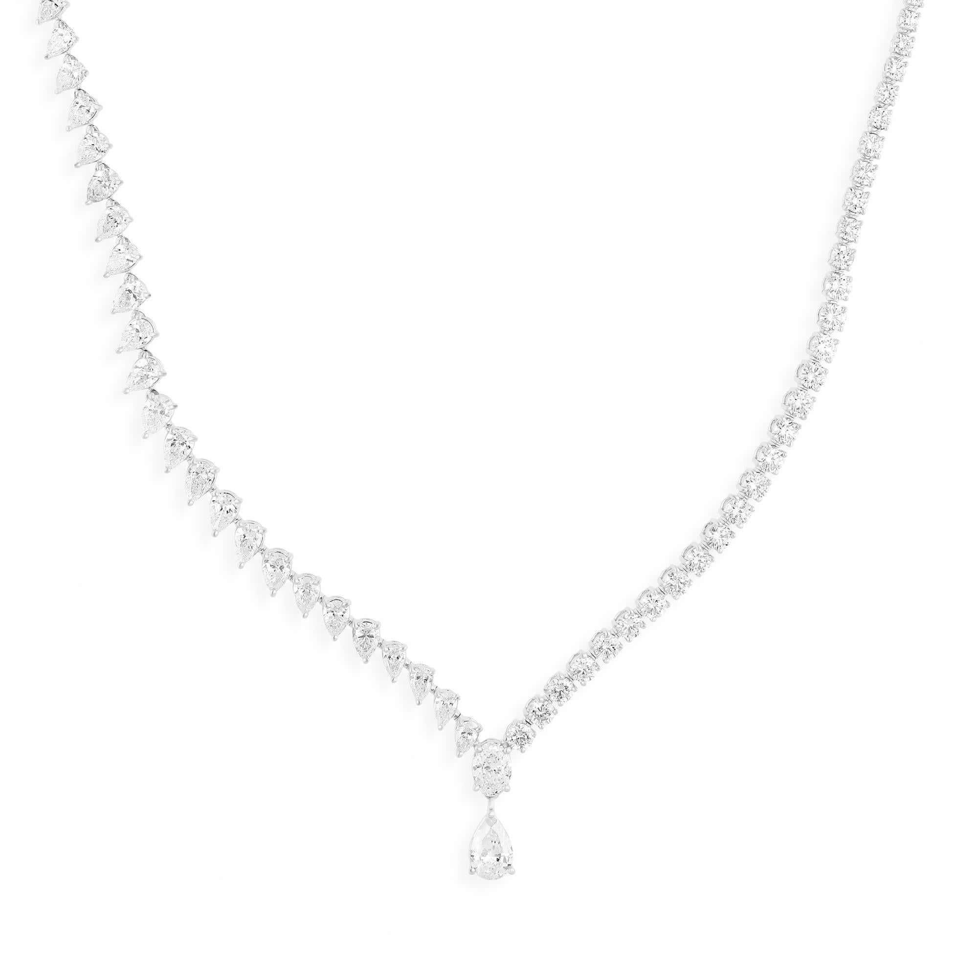 11,21 Karat SI/H Multi Shape Diamond Drop Halskette 18 Karat Weißgold Schmuck (Gemischter Schliff) im Angebot