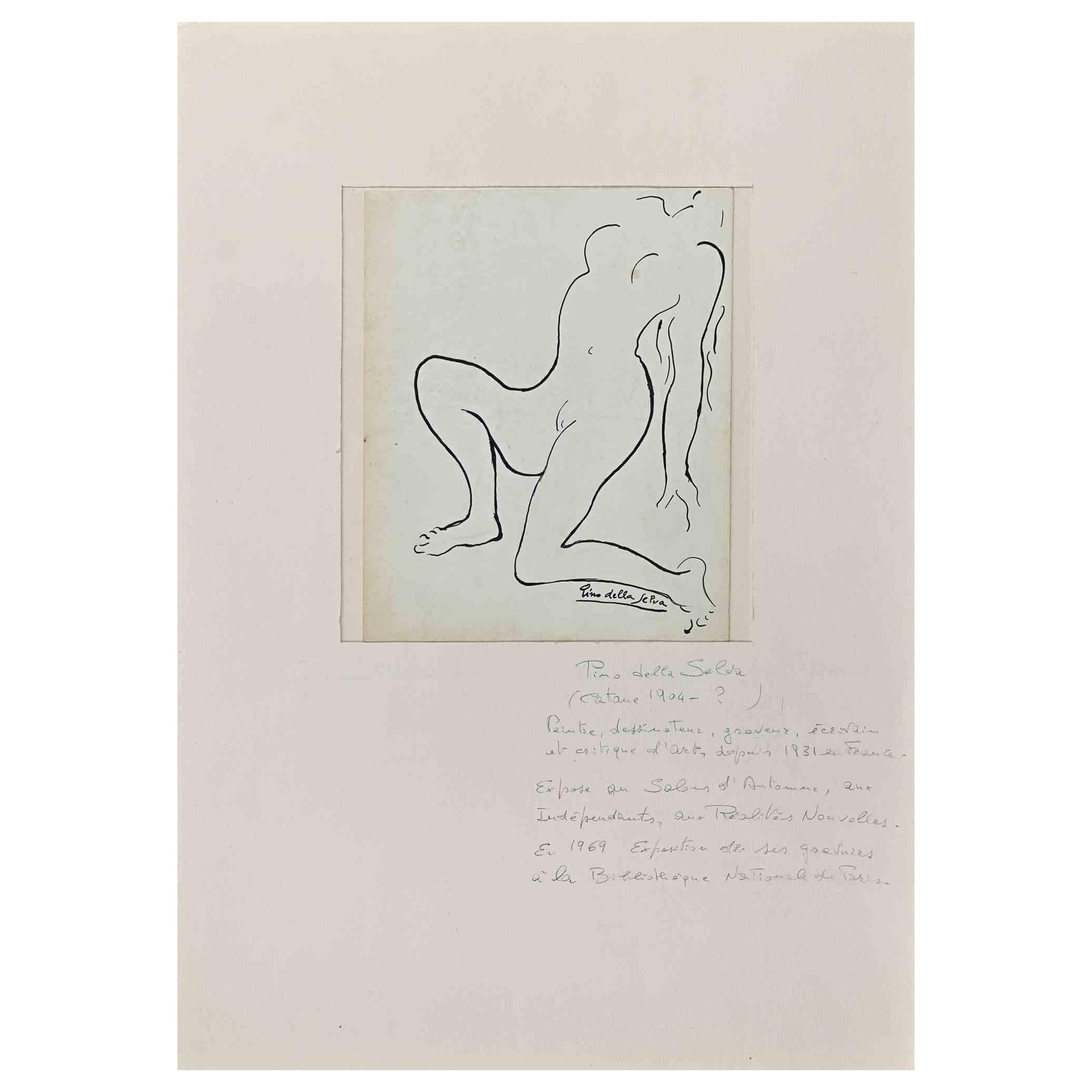 Nu de femme - dessin original de Pino della Selva - années 1950