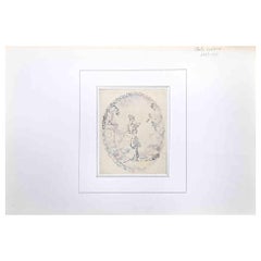 Jeune femme en train de lire - dessin original de Charles Guerin - début du XXe siècle