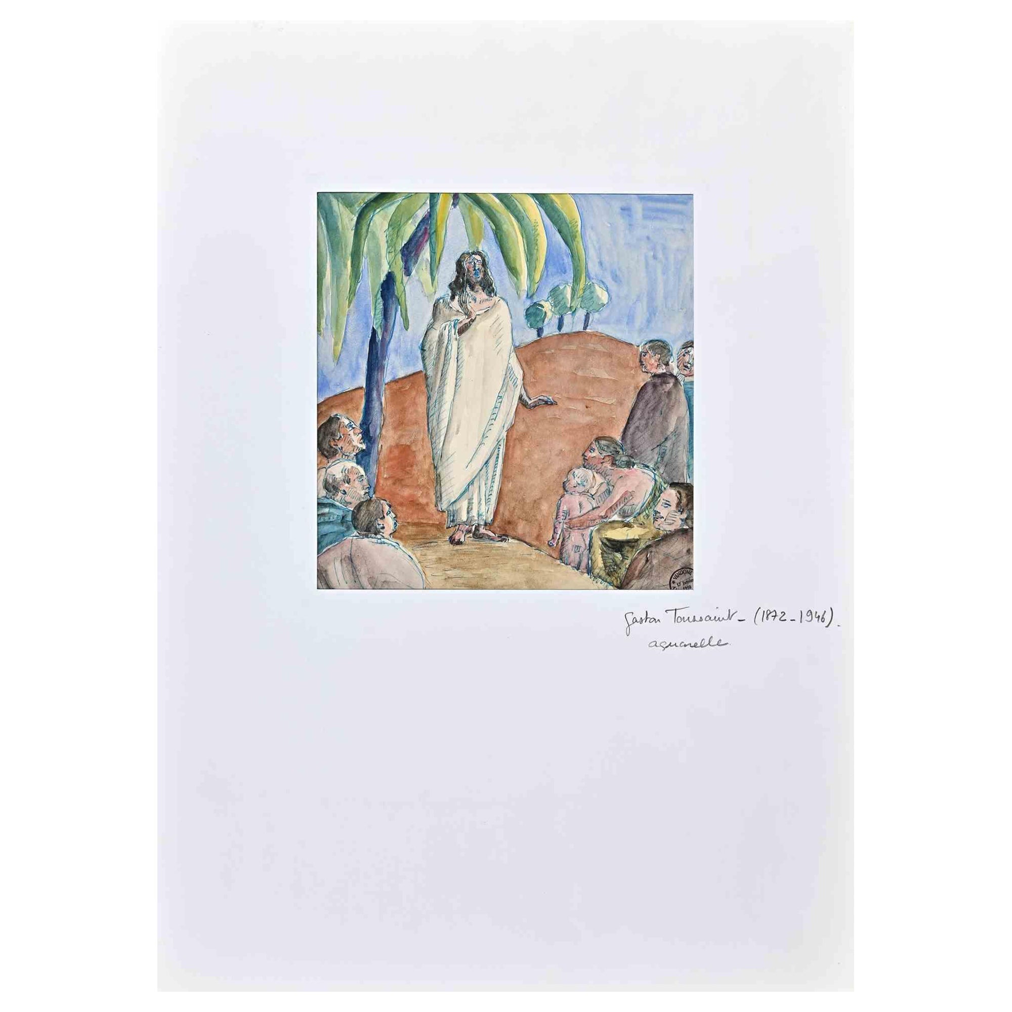 Jesus  - Original Drawing by Gaston Touissant - Early 20th Century