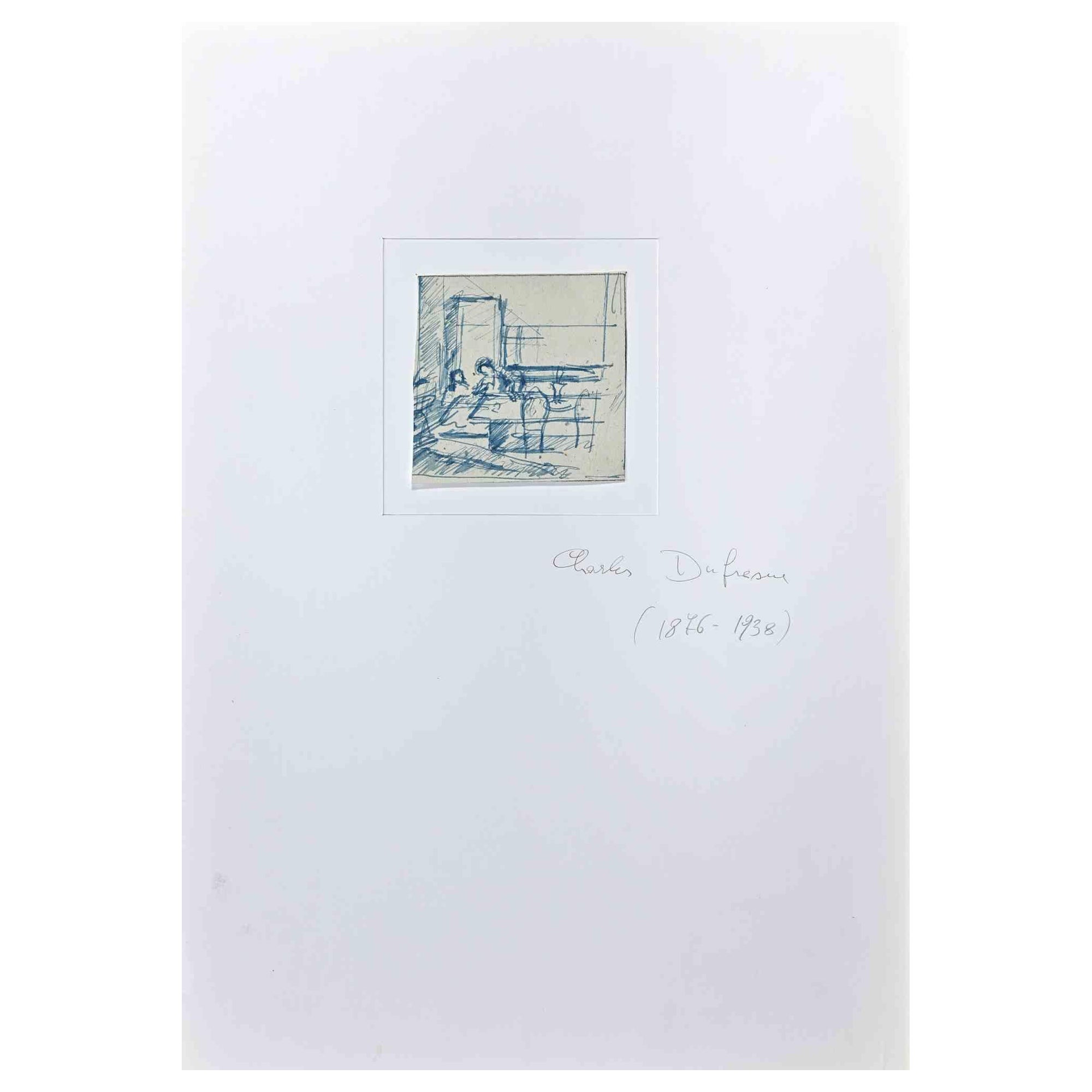 Two Figures - Original Drawing by Charles Dufresne - Early 20th Century
