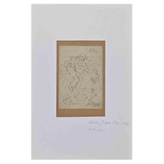 Fisherman - Original Drawing on Paper by Charles Jacque - Mid 19th Century