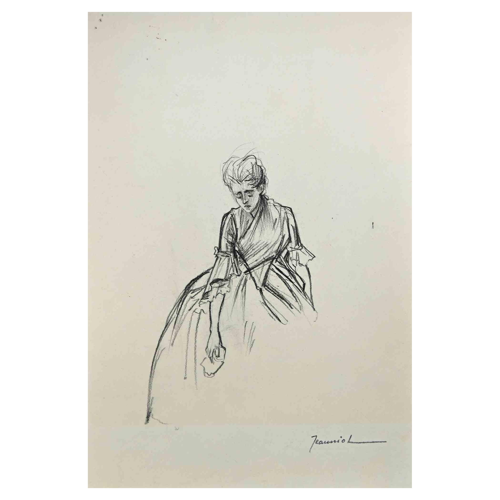 Dama Dolorosa  - Dibujo original de Pierre Georges Jeanniot - Década de 1890