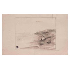 La ragazza della spiaggia - Disegno originale di Edmond Cuisinier - Inizio del XX secolo