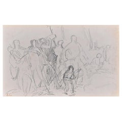 Groupe d'Hommes et d'Enfants - Original Drawing by Fernand Cormon - 19th Century