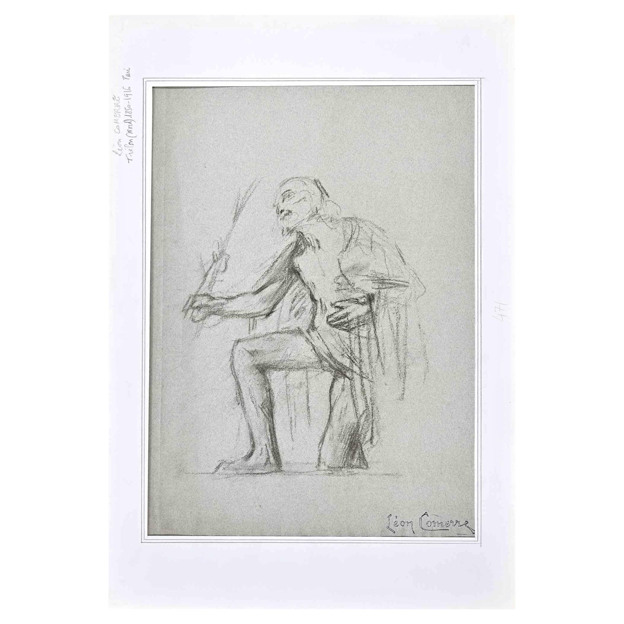 Portrait Léon-François Comerre - Figure d'homme - dessin original d'un homme  Lon Franois Comerre - Fin du 19ème siècle