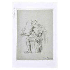 Figura de hombre - Dibujo original de  Léon François Comerre - Finales del siglo XIX