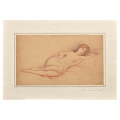 Nudo di donna - Matita e pastello originale di René Lorrain - Inizio XX secolo